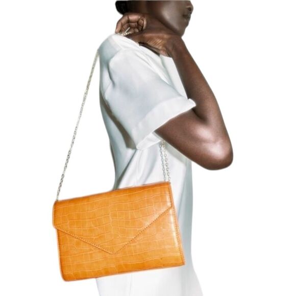 Zara Orange Croc-Embossed Clutch - Picture 3 of 3